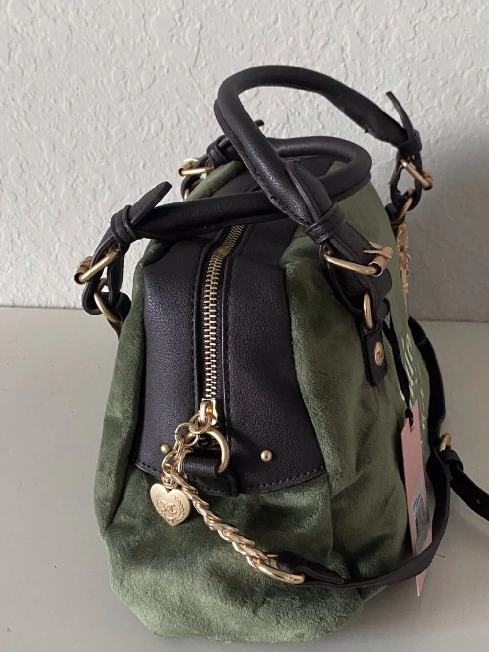 Juicy Couture The Key To Juicy Satchel Crossbody Super Greens Velvet Charm NEW